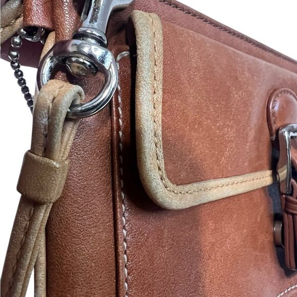 Vintage Coach Brown & Tan leather Wristlet with Zip top and Snap pouch - Picture 11 of 12